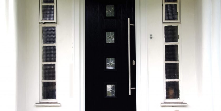 Black front door with windows for grand entrance blog
